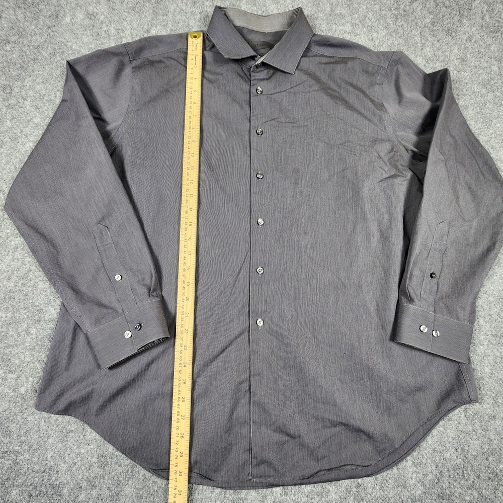 Calvin Klein Mens Slim Fit Non Iron Dress Shirt Grey Stripe 18.5 34-35XL 80s Ply